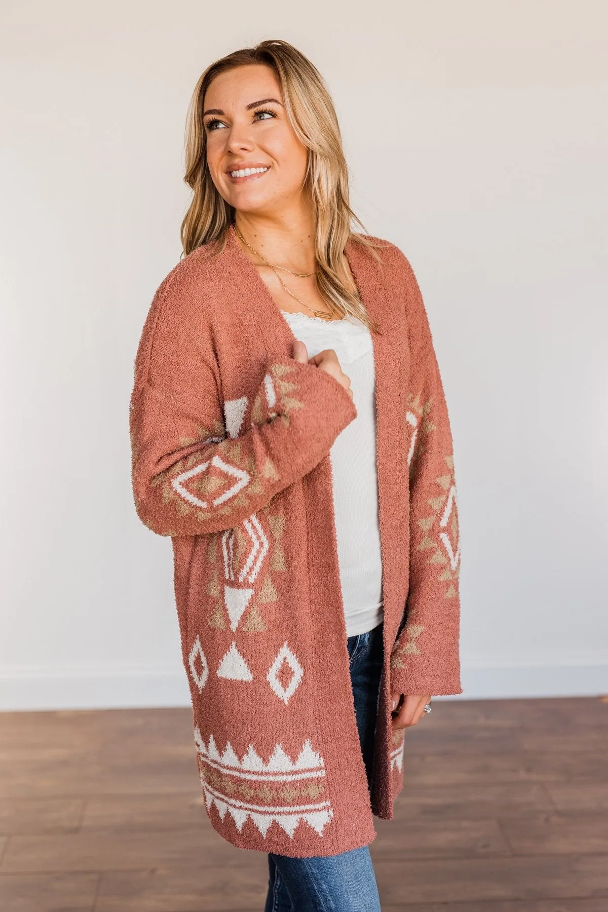 Let's Stay Home Aztec Cardigan- Dark Mauve