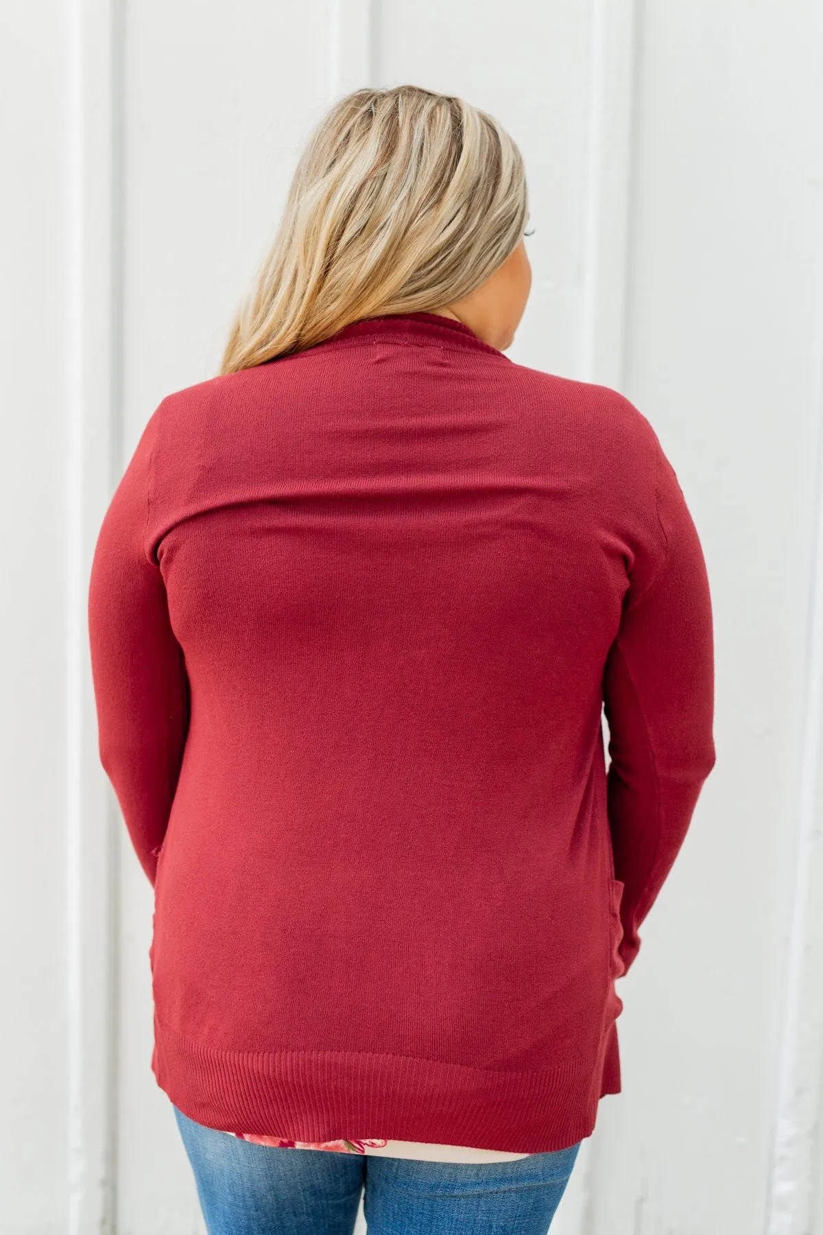 Light Weight Open Front Cardigan- Brick Red