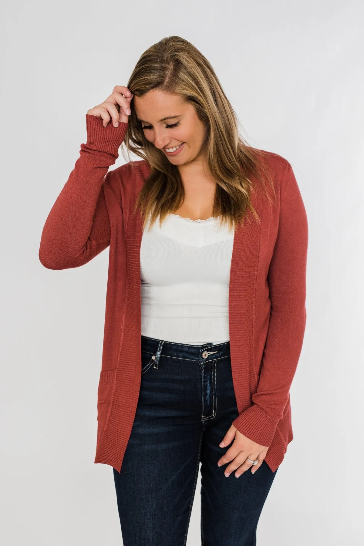 Light Weight Open Front Cardigan- Deep Poppy