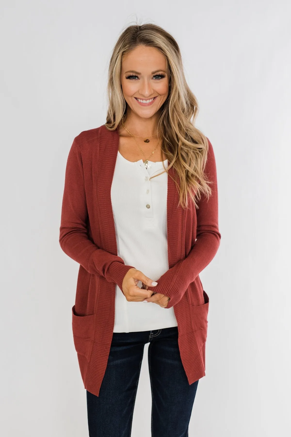 Light Weight Open Front Cardigan- Deep Poppy