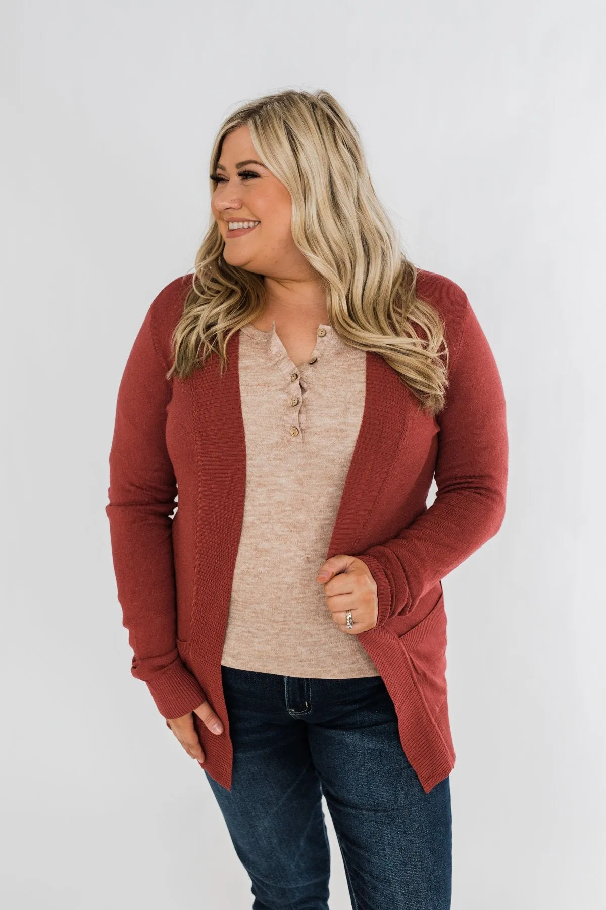 Light Weight Open Front Cardigan- Deep Poppy