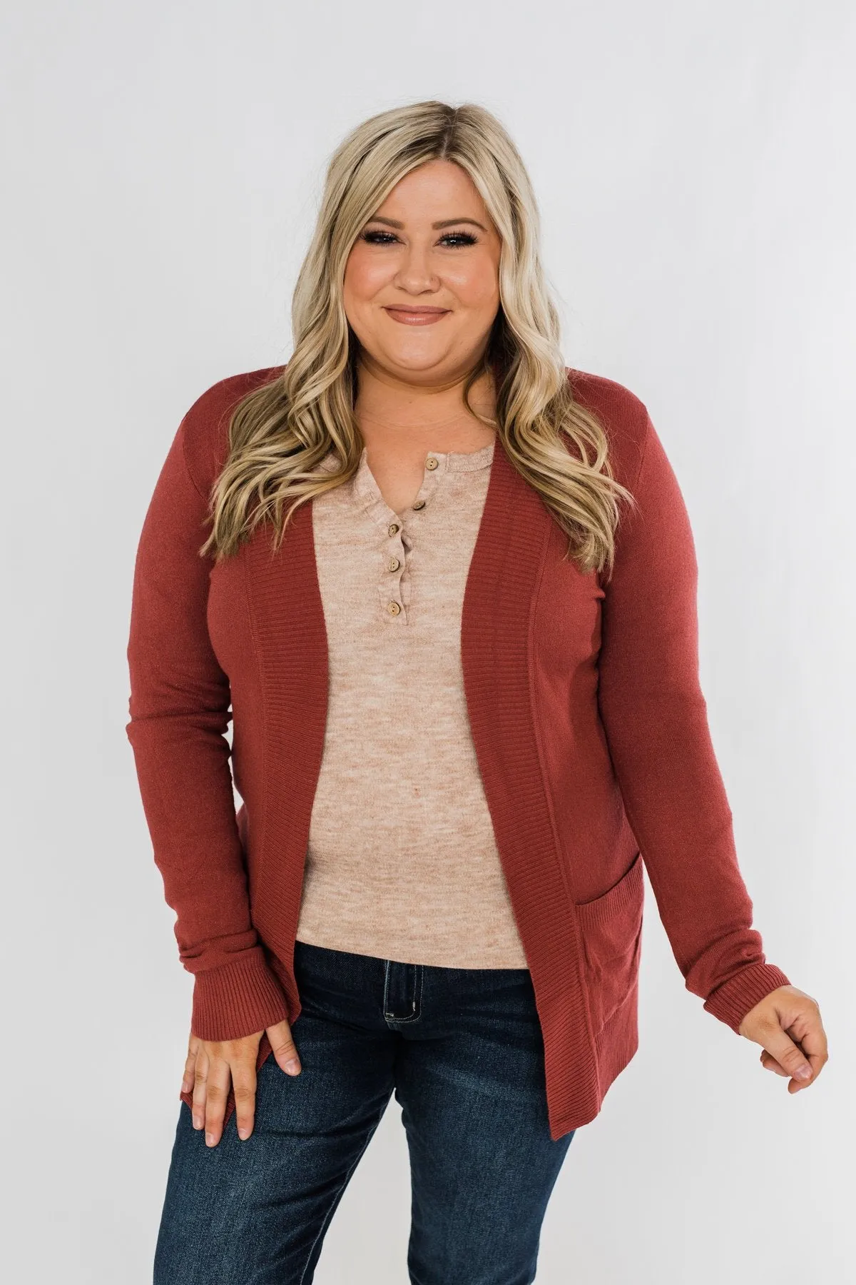 Light Weight Open Front Cardigan- Deep Poppy