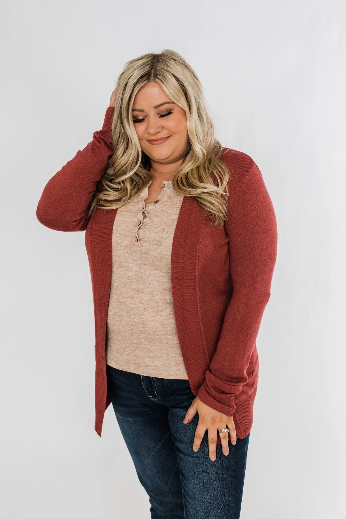 Light Weight Open Front Cardigan- Deep Poppy