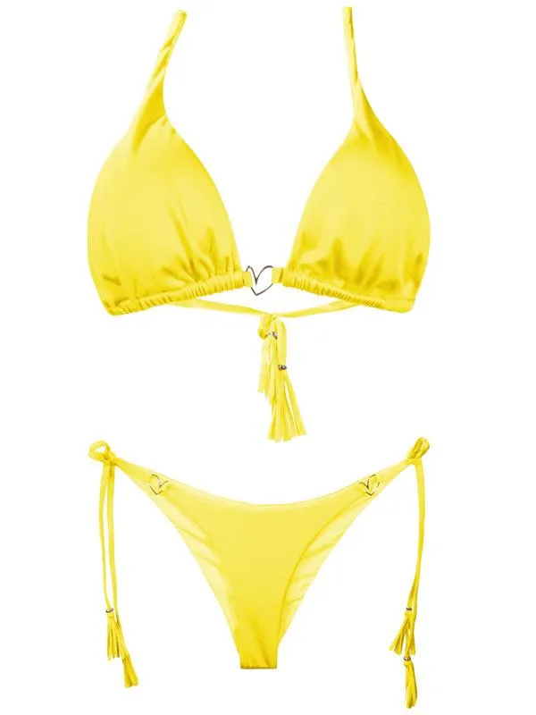 Liliana Montoya Yellow Bikini Marinera Shiny Tops Bikini Swimwear Separate