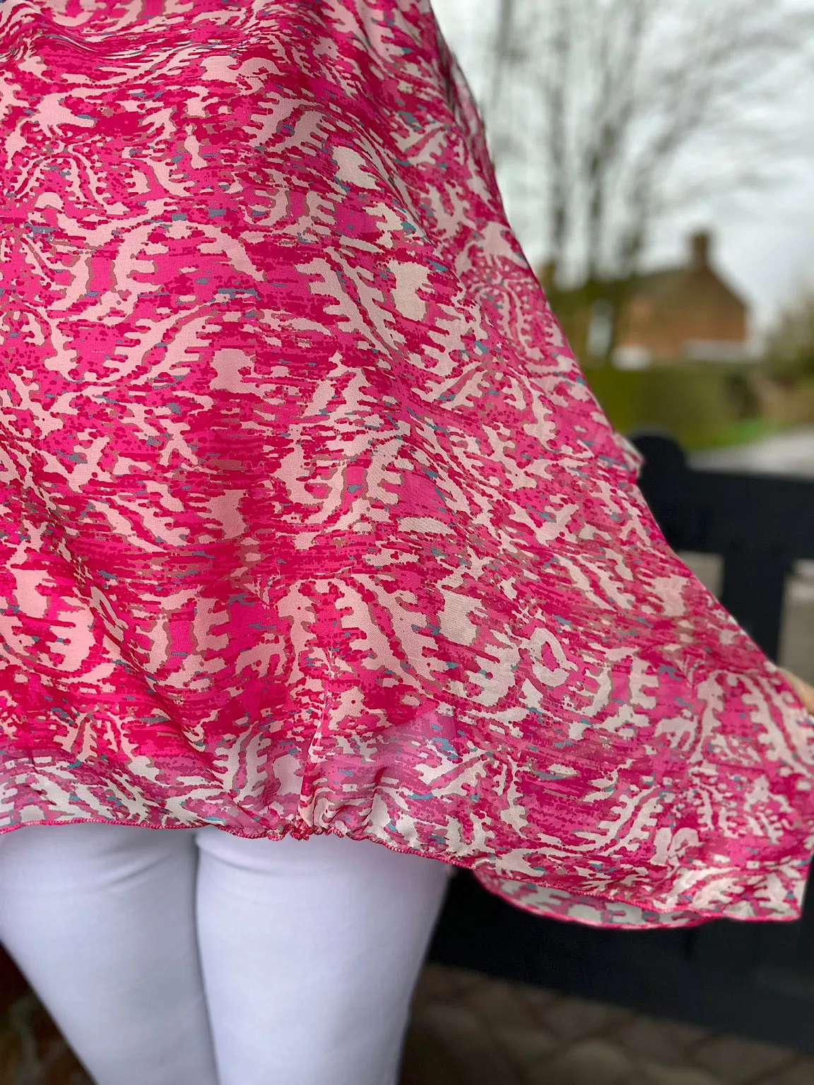 Lipstick Pink Patterned Floaty Top Denise