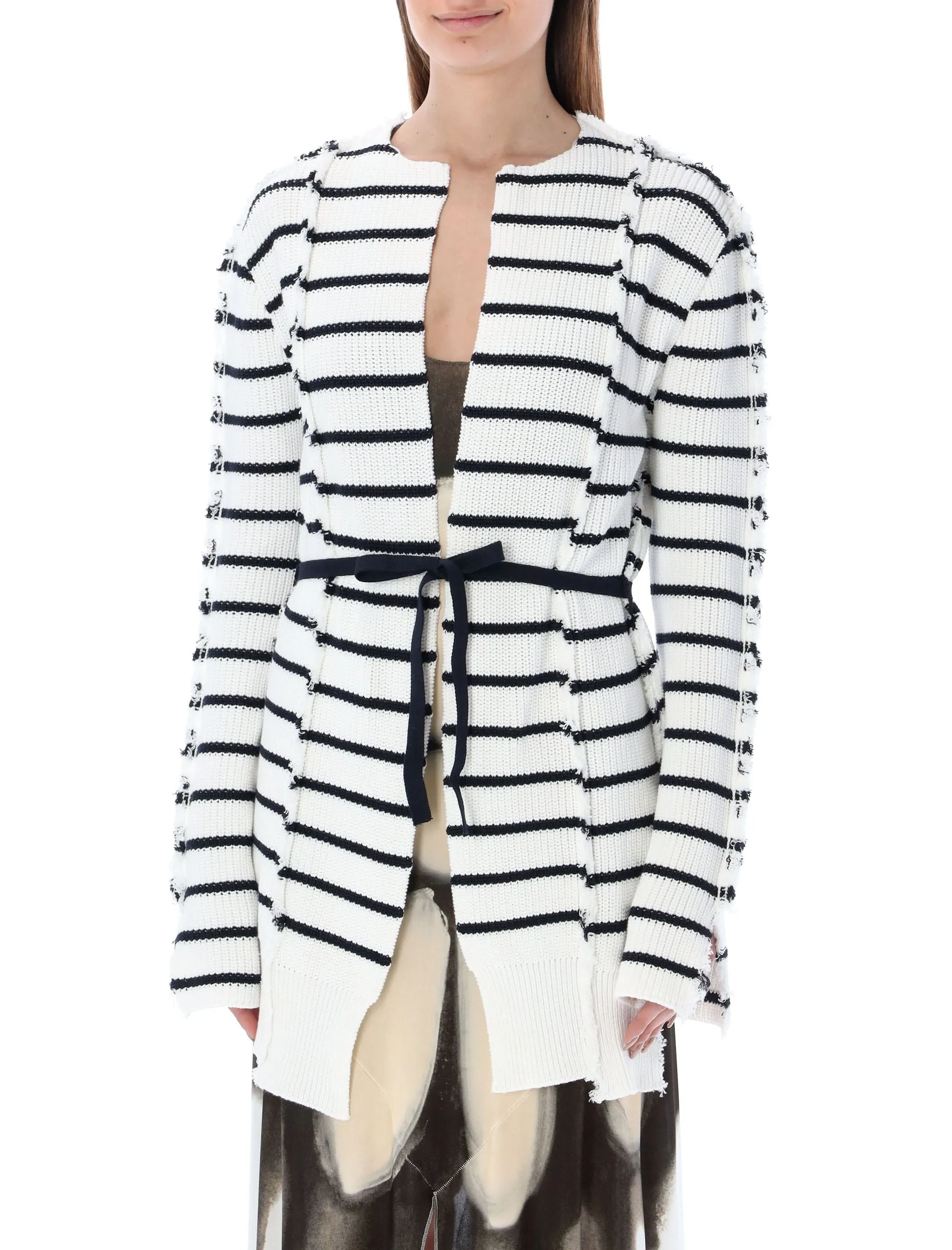 Marni Cut-Out Striped Long-Sleeved Cardigan