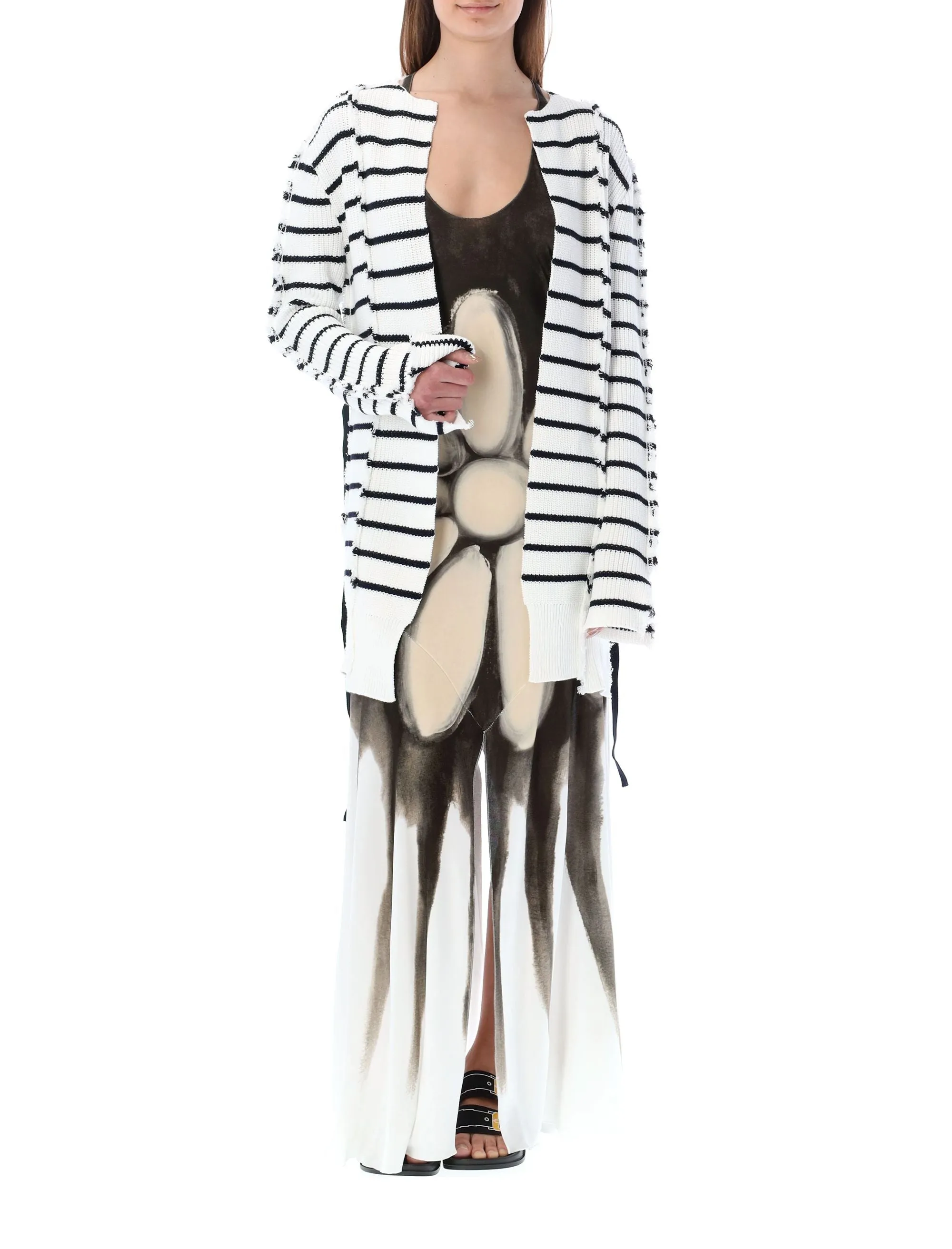 Marni Cut-Out Striped Long-Sleeved Cardigan