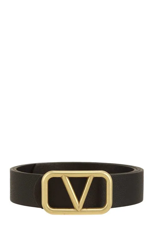 Metal V Buckle Leather Belt