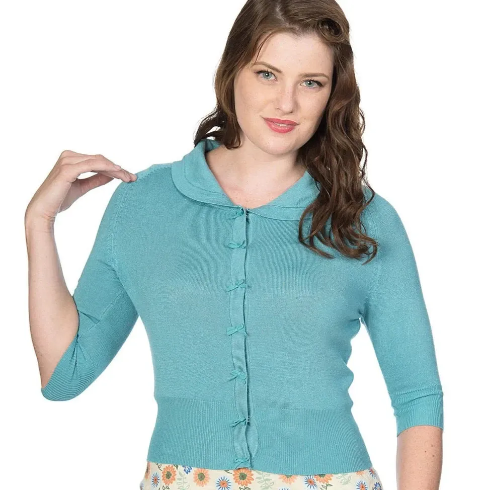 Mid Blue Short Sleeve Crop Collar Cardigan