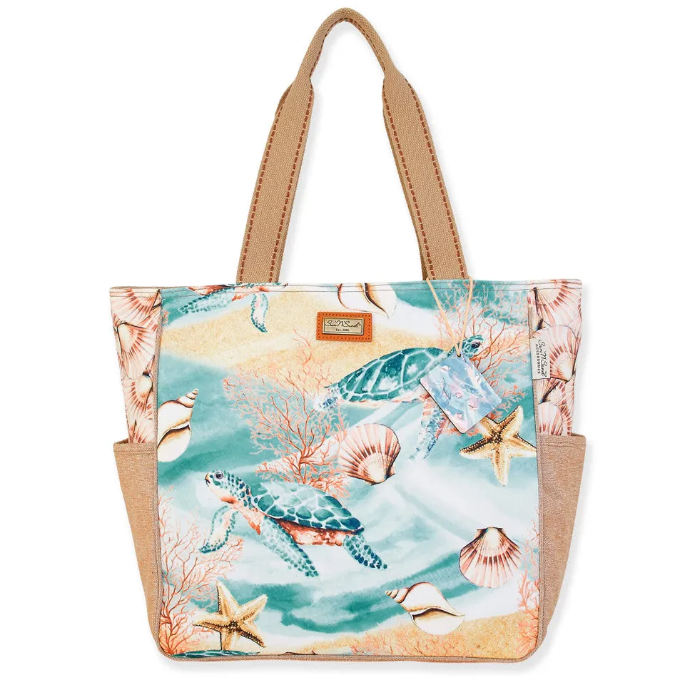 Miriam Sea Life Print Canvas Shoulder Tote