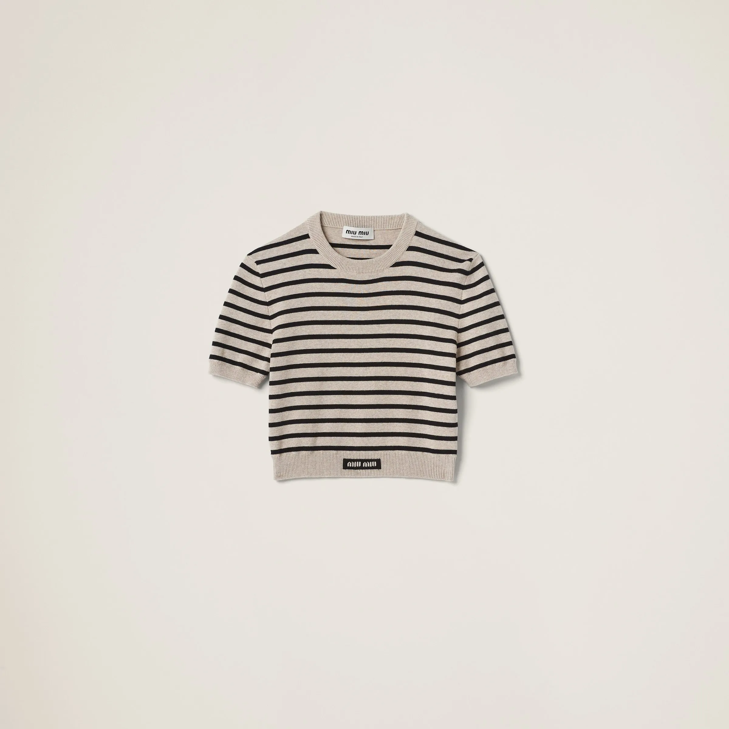 MiuMiu  |Stripes Casual Style U-Neck Cotton Short Sleeves