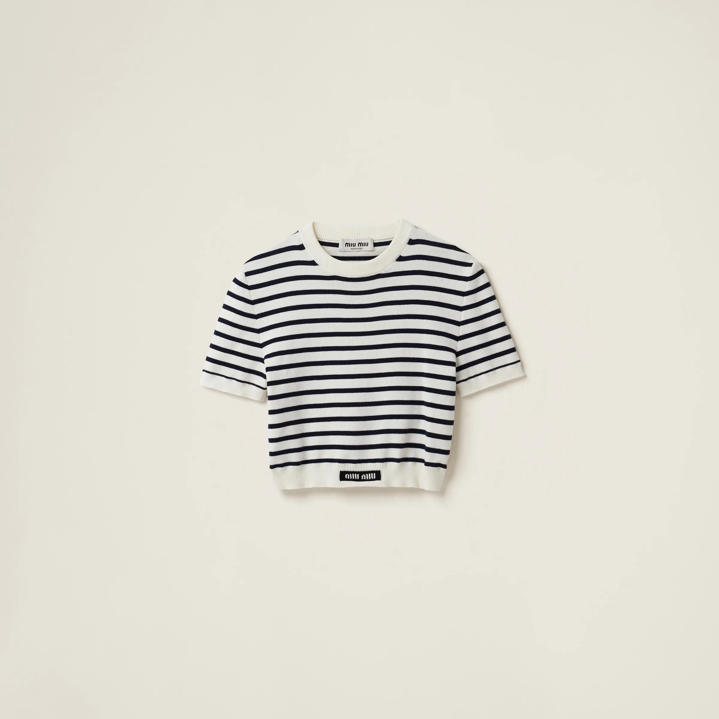 MiuMiu  |Stripes Casual Style U-Neck Cotton Short Sleeves