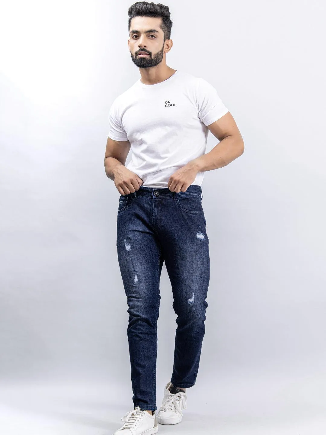 Navy Blue Denim Ankle Length Stretchable Men's Jeans