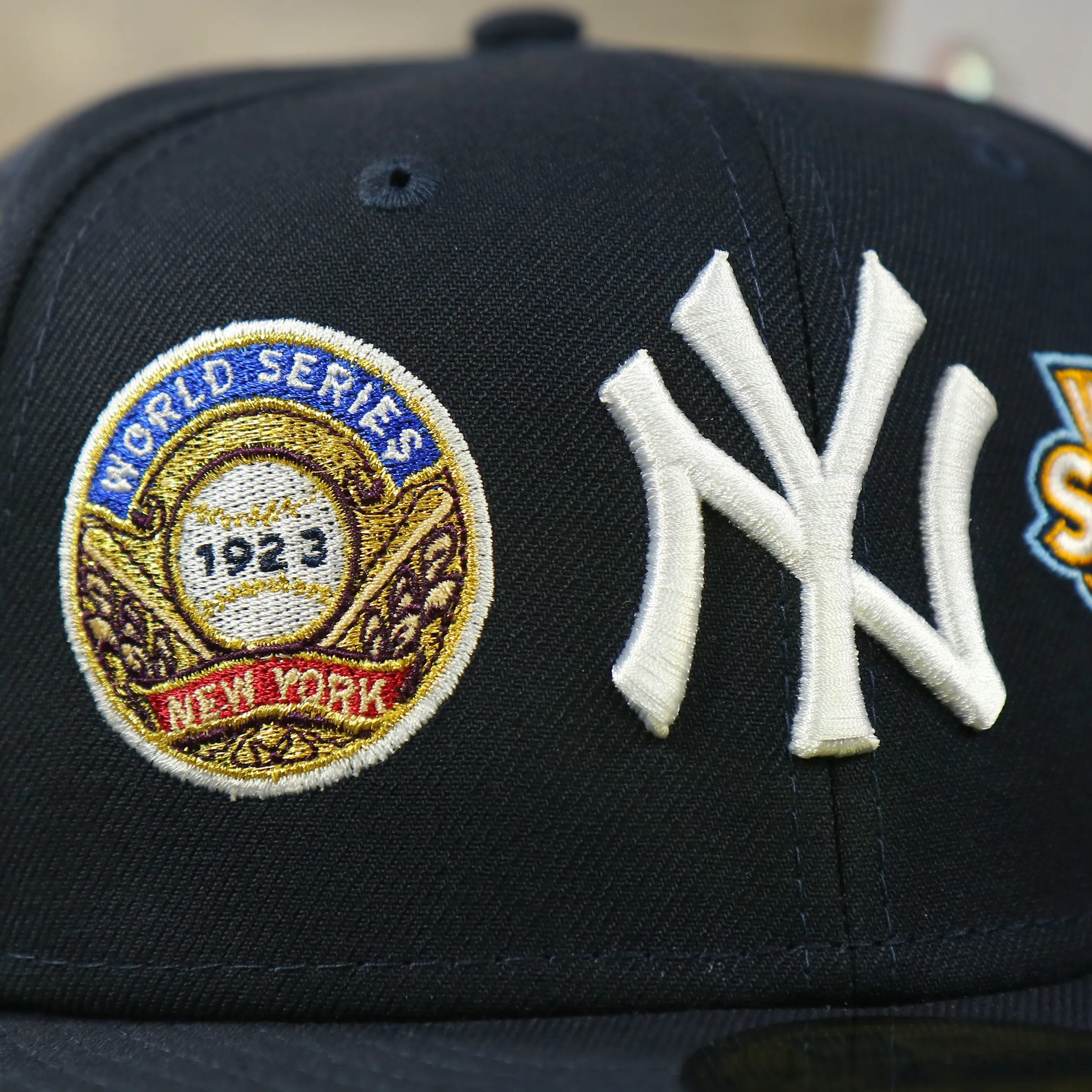 New York Yankees Cooperstown All Over Side Patch Historic Champs Gray UV 59Fifty Fitted Cap | Navy 59Fifty Fitted Cap