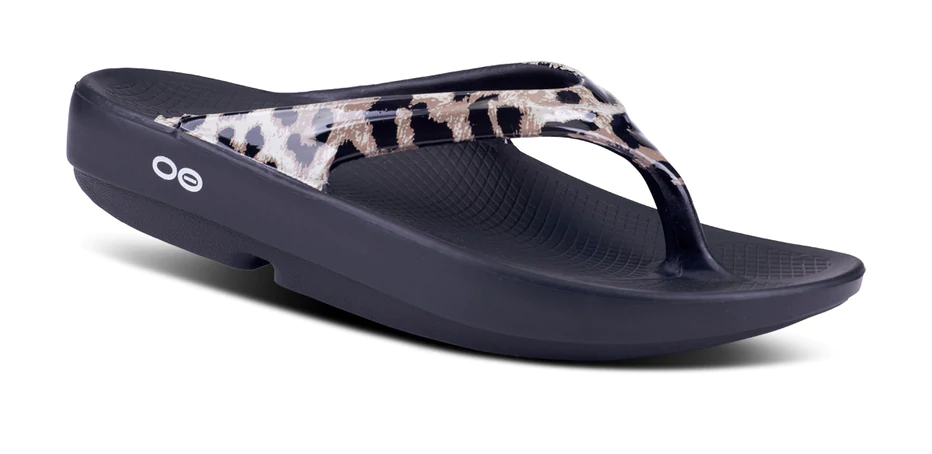 Oofos Womens OOlala Luxe Flip Flop Sandal (1403)- Cheetah