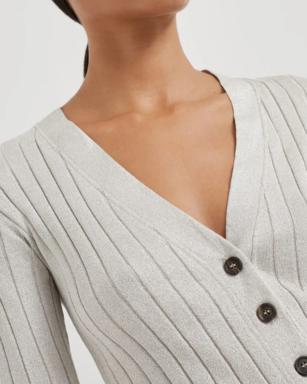 Pearl Grey Wide Rib Button Up Cardigan