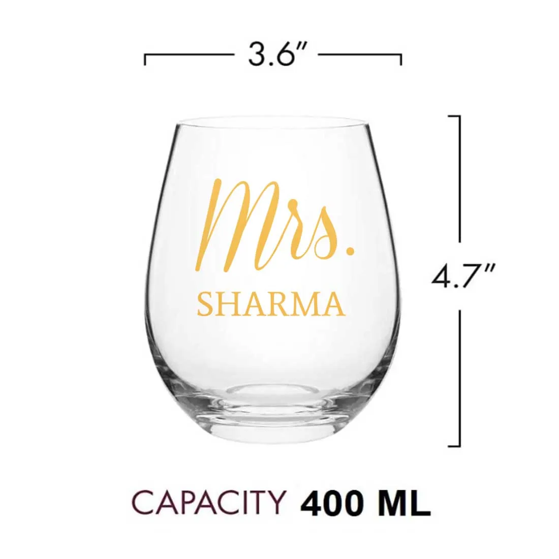 Personalized Bar Glasses Stemless Wine Glass With Name Perfect Gift for Wife - Mrs