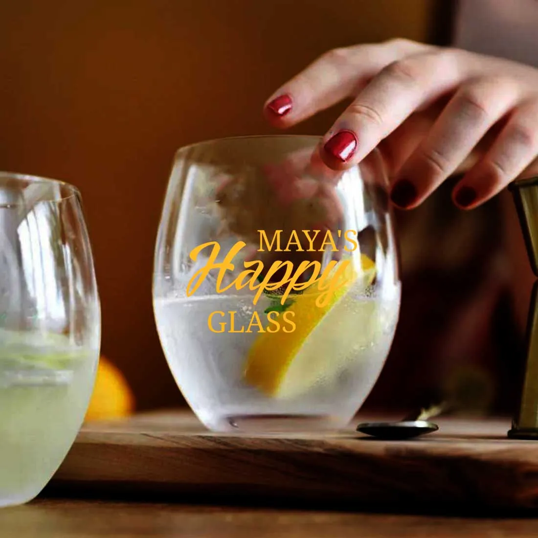 Personalized Stemless Wine Glasses For Women - Happy Glass