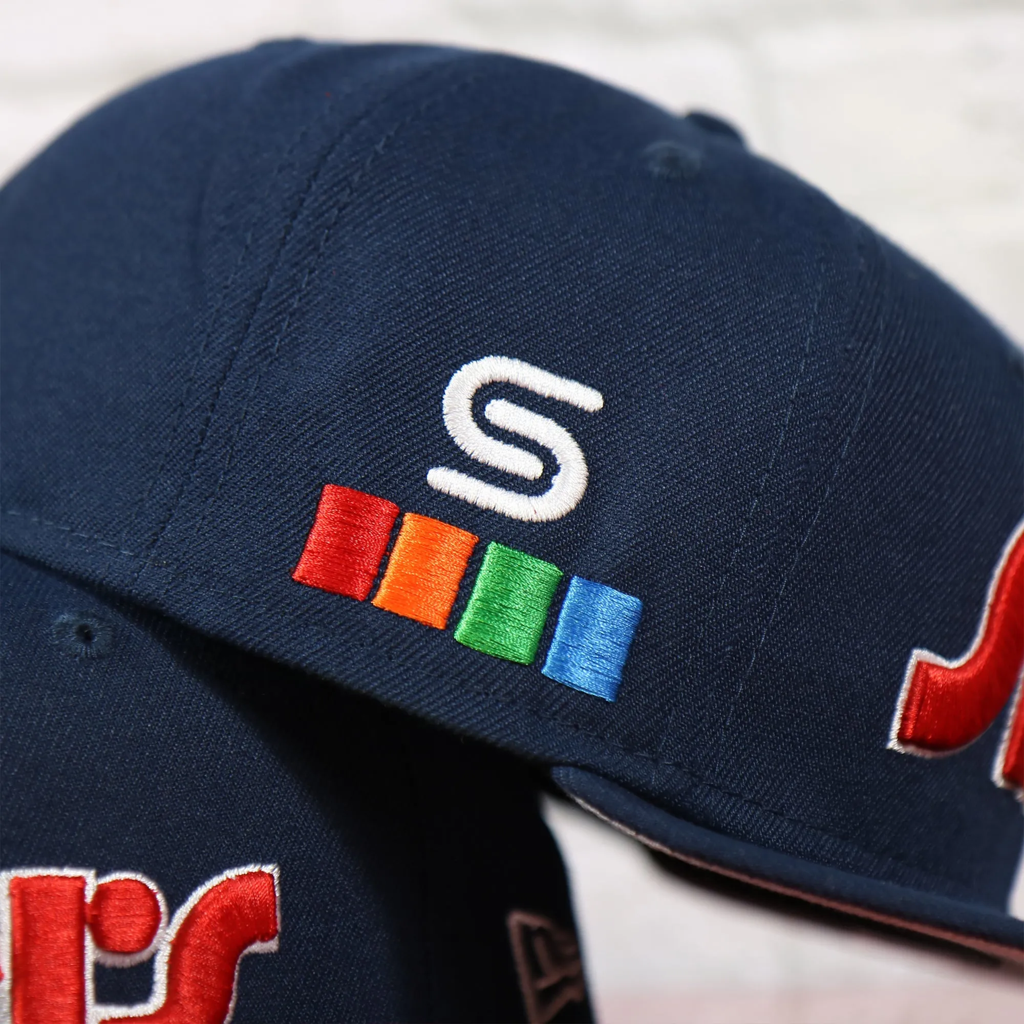 Philadelphia 76ers 2022 City Edition Sixers Script Spectrum Side Patch Navy 59Fifty Fitted Cap