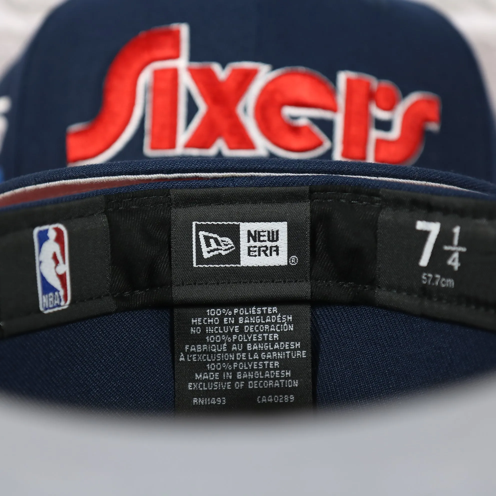 Philadelphia 76ers 2022 City Edition Sixers Script Spectrum Side Patch Navy 59Fifty Fitted Cap