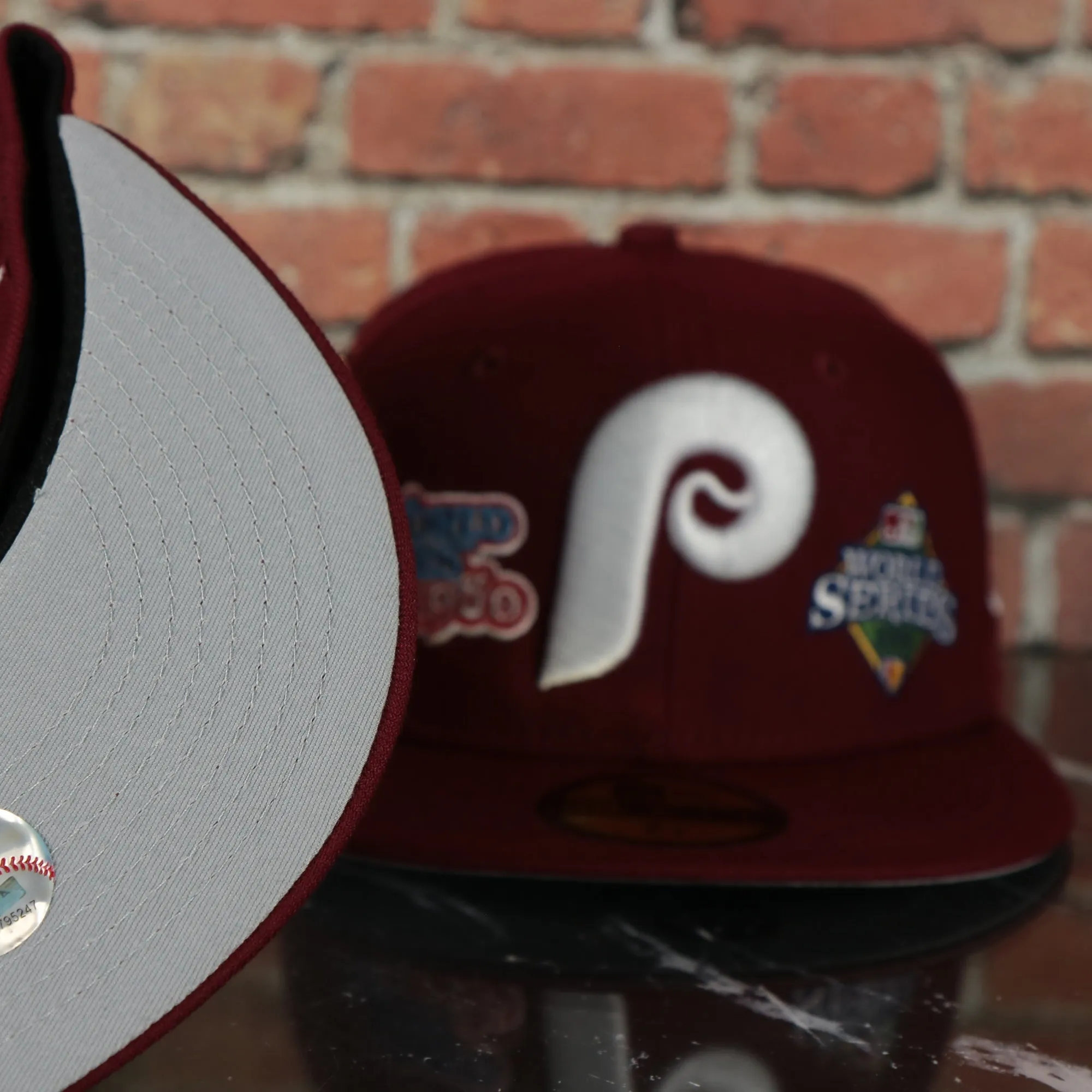 Philadelphia Phillies Cooperstown All Over Side Patch Historic Champs Gray UV 59Fifty Fitted Cap | Maroon 59Fifty Fitted Cap