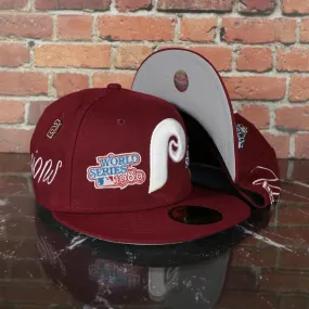 Philadelphia Phillies Cooperstown All Over Side Patch Historic Champs Gray UV 59Fifty Fitted Cap | Maroon 59Fifty Fitted Cap