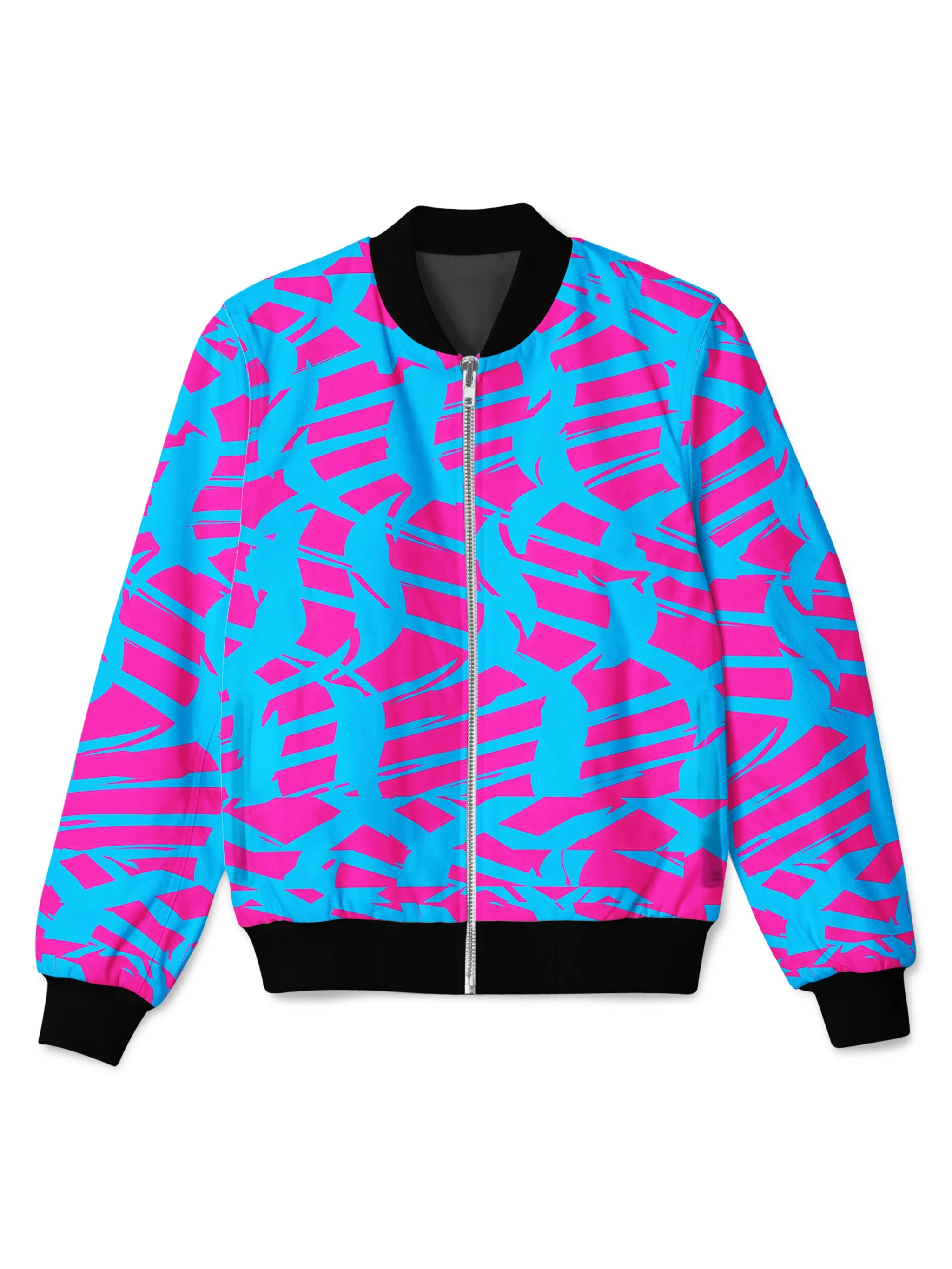 Pink and Blue Squiggly Rave Checkered Bomber Jacket