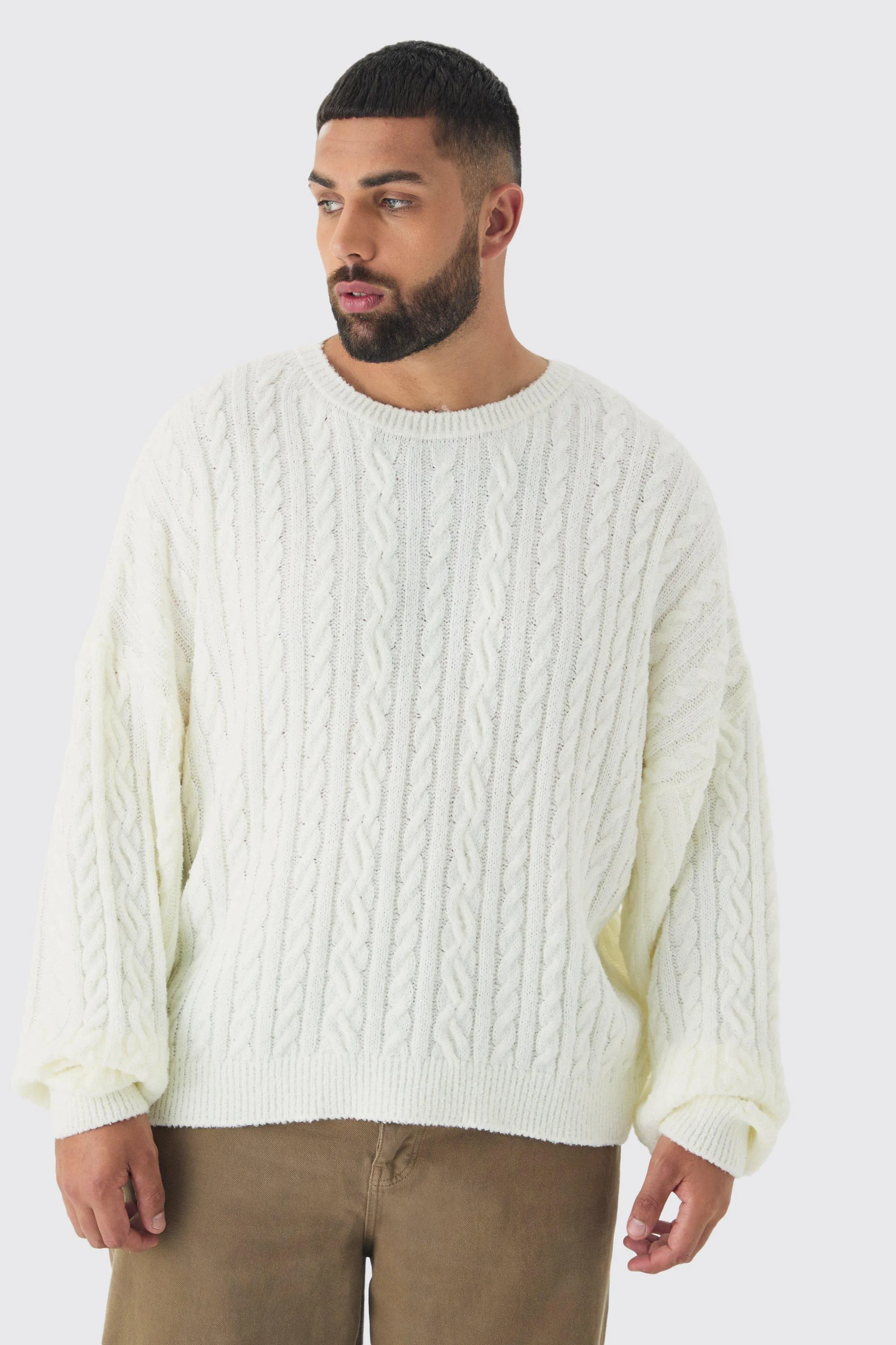 Plus Boucle Cable Knit Oversized Sweater