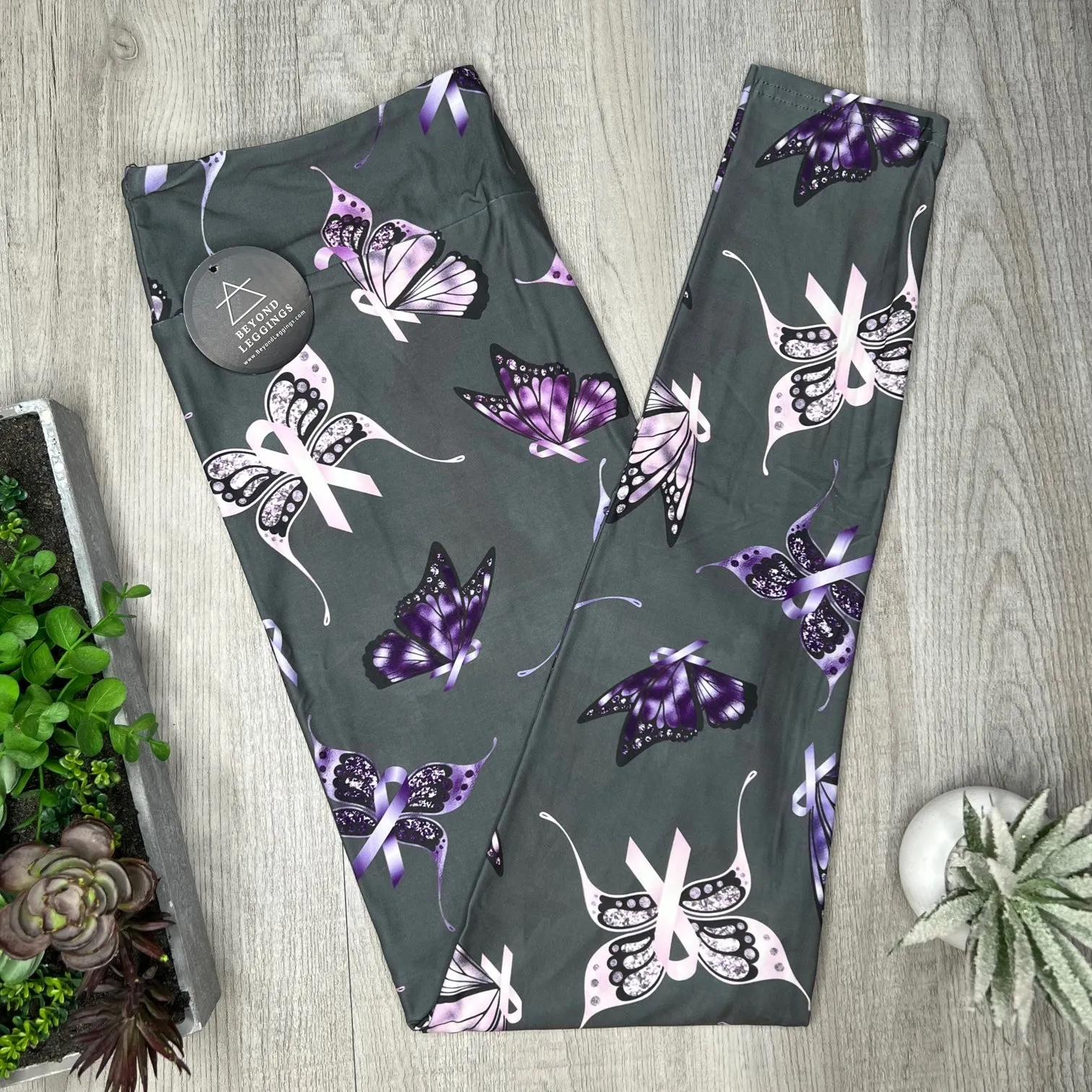 Purple Ribbon Butterfly Soft Leggings