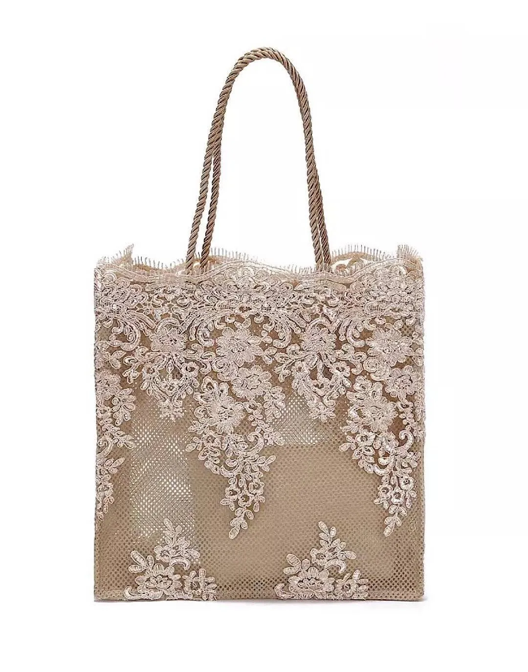 Rectangular Embroidered Lace Tote Bag