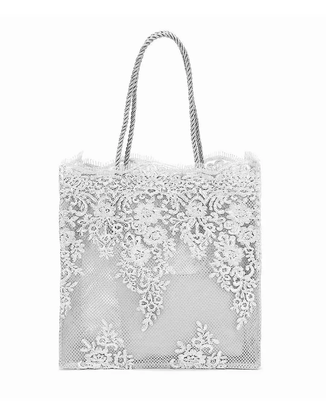 Rectangular Embroidered Lace Tote Bag