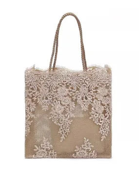 Rectangular Embroidered Lace Tote Bag