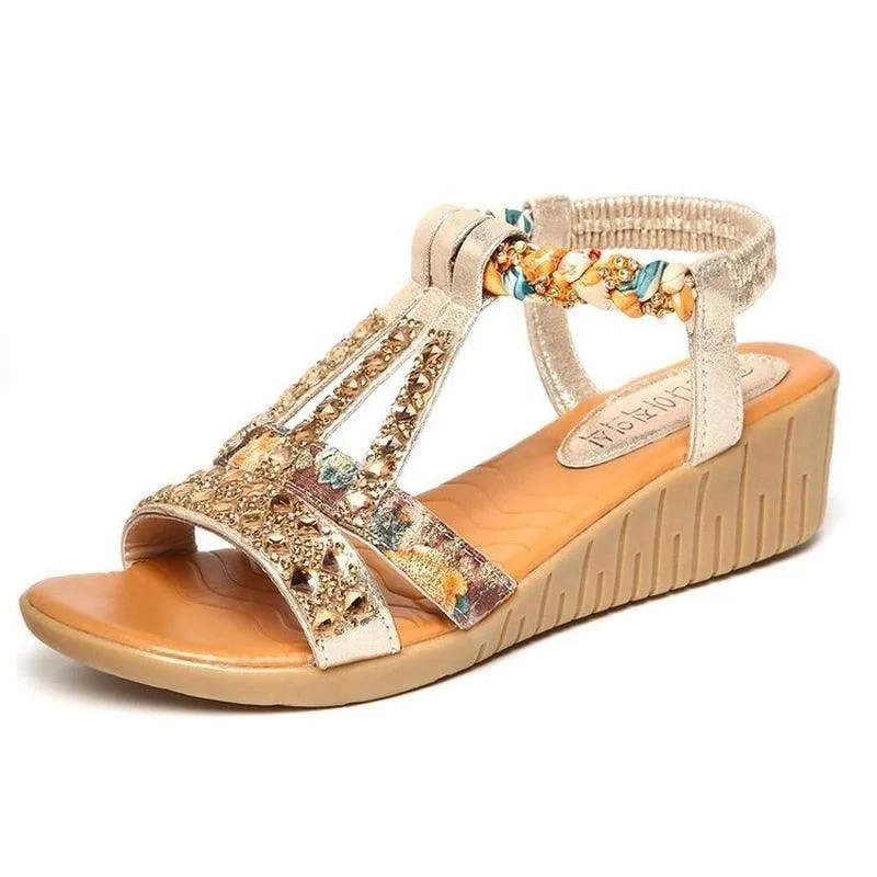 Rhinestone Strap Wedge Sandals