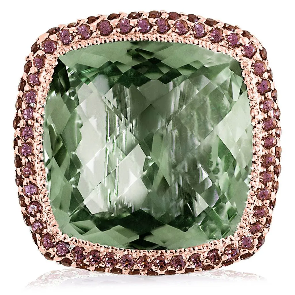 Rose Gold Royal Ring with Green Amethyst & Garnet