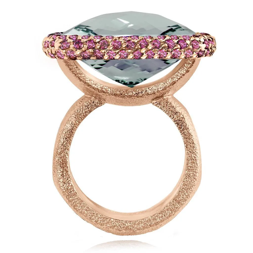 Rose Gold Royal Ring with Green Amethyst & Garnet