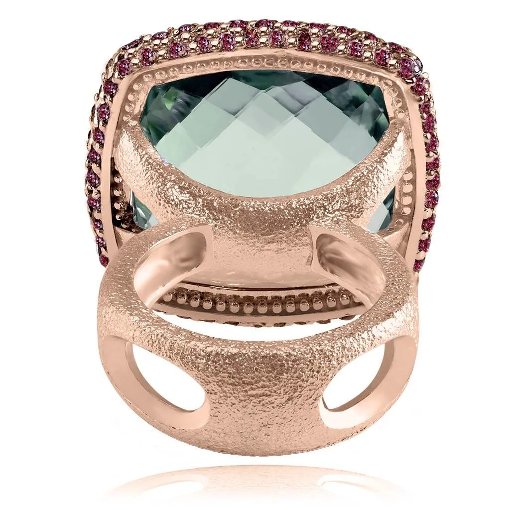 Rose Gold Royal Ring with Green Amethyst & Garnet