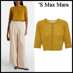 S Max Mara  |Casual Style Silk Linen Plain Short Sleeves Office Style