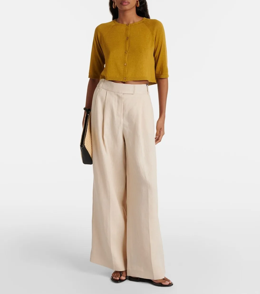 S Max Mara  |Casual Style Silk Linen Plain Short Sleeves Office Style