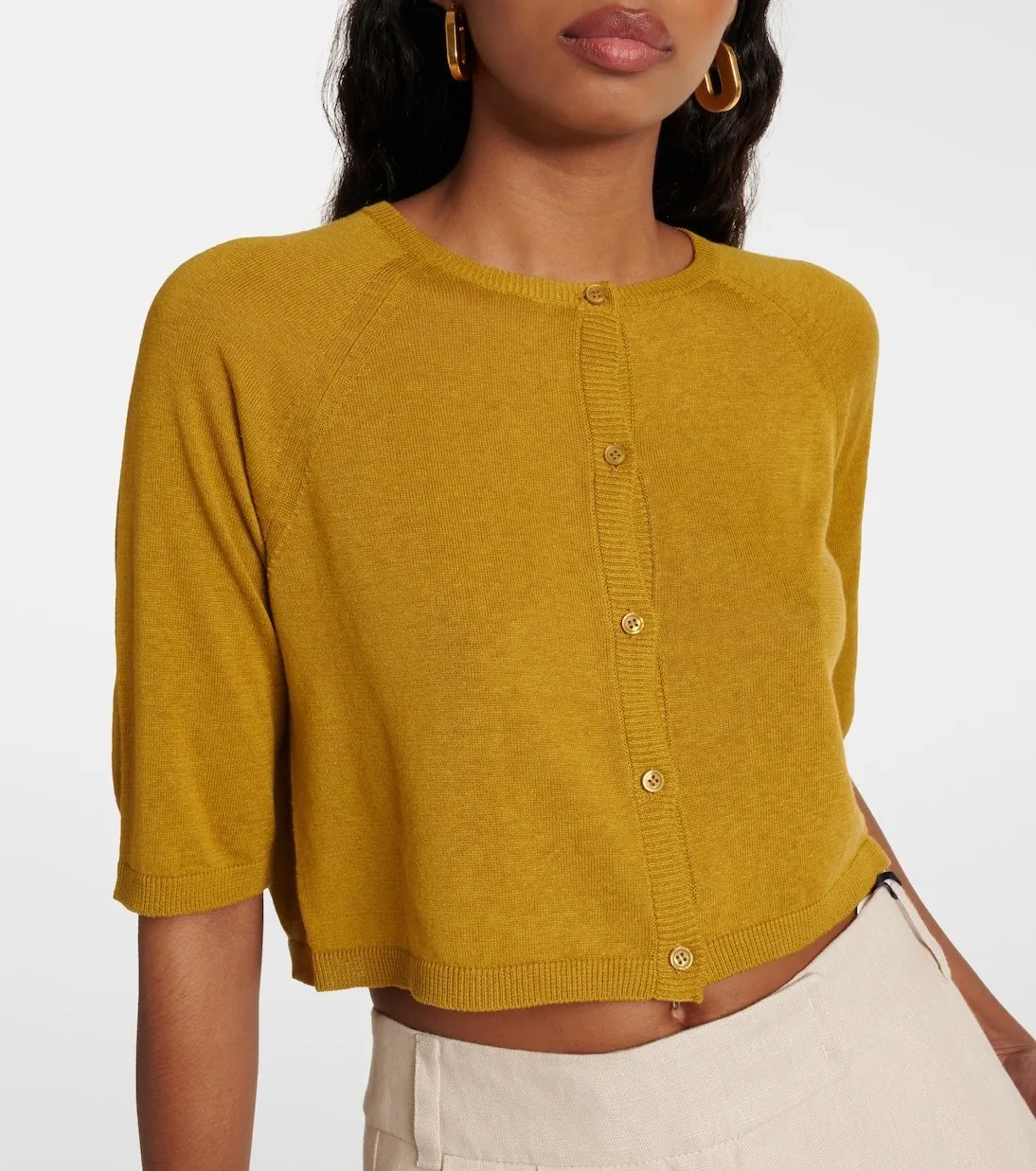 S Max Mara  |Casual Style Silk Linen Plain Short Sleeves Office Style