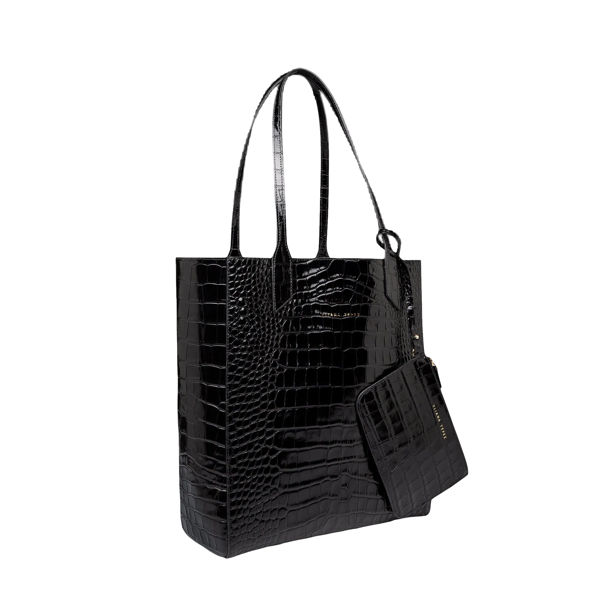 Sarah embossed croc black tote