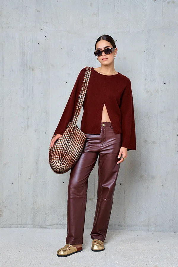 Stella Forest VICTORIA SLIT BURGUNDY WOOL SWEATER