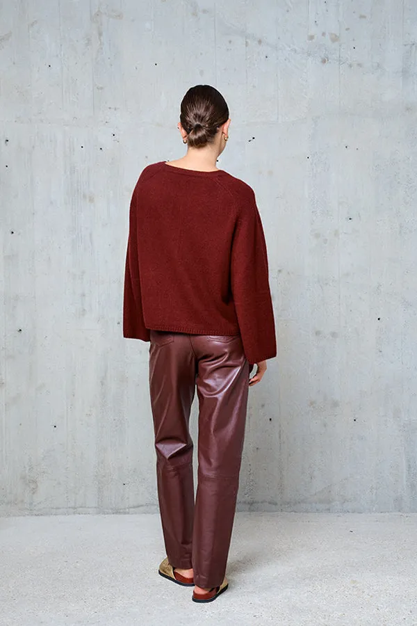 Stella Forest VICTORIA SLIT BURGUNDY WOOL SWEATER