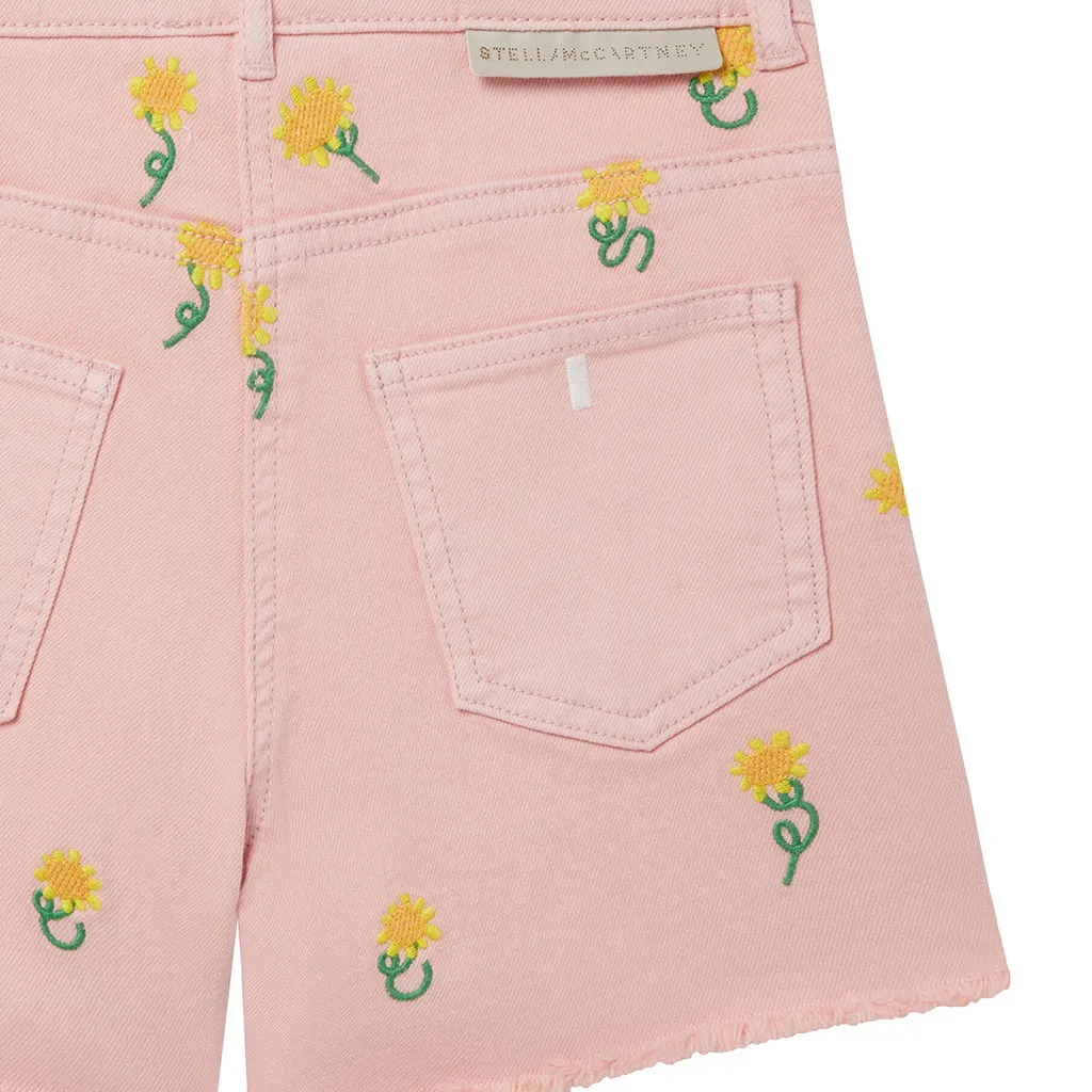 Stella McCartney Child Shorts With Embroidered Sunflowers Pink