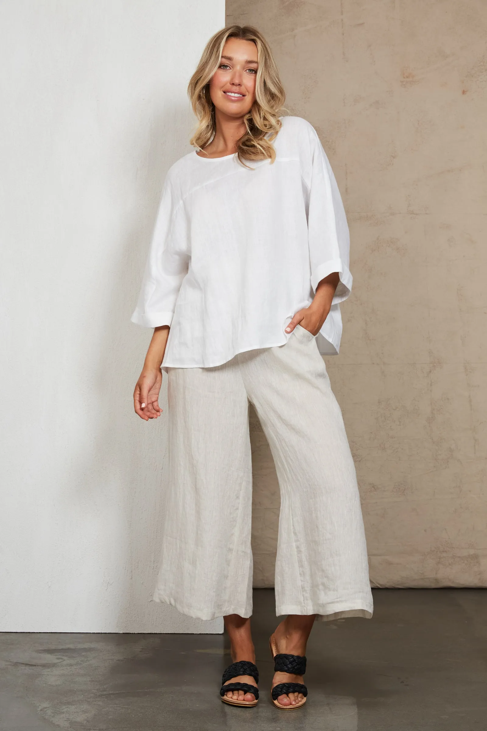 Studio Linen Relaxed Top - White Salt