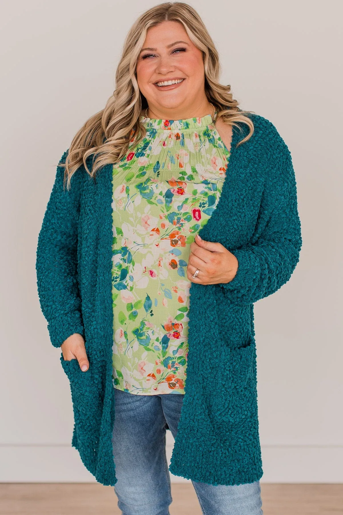 Take Another Look Popcorn Cardigan- Deep Teal