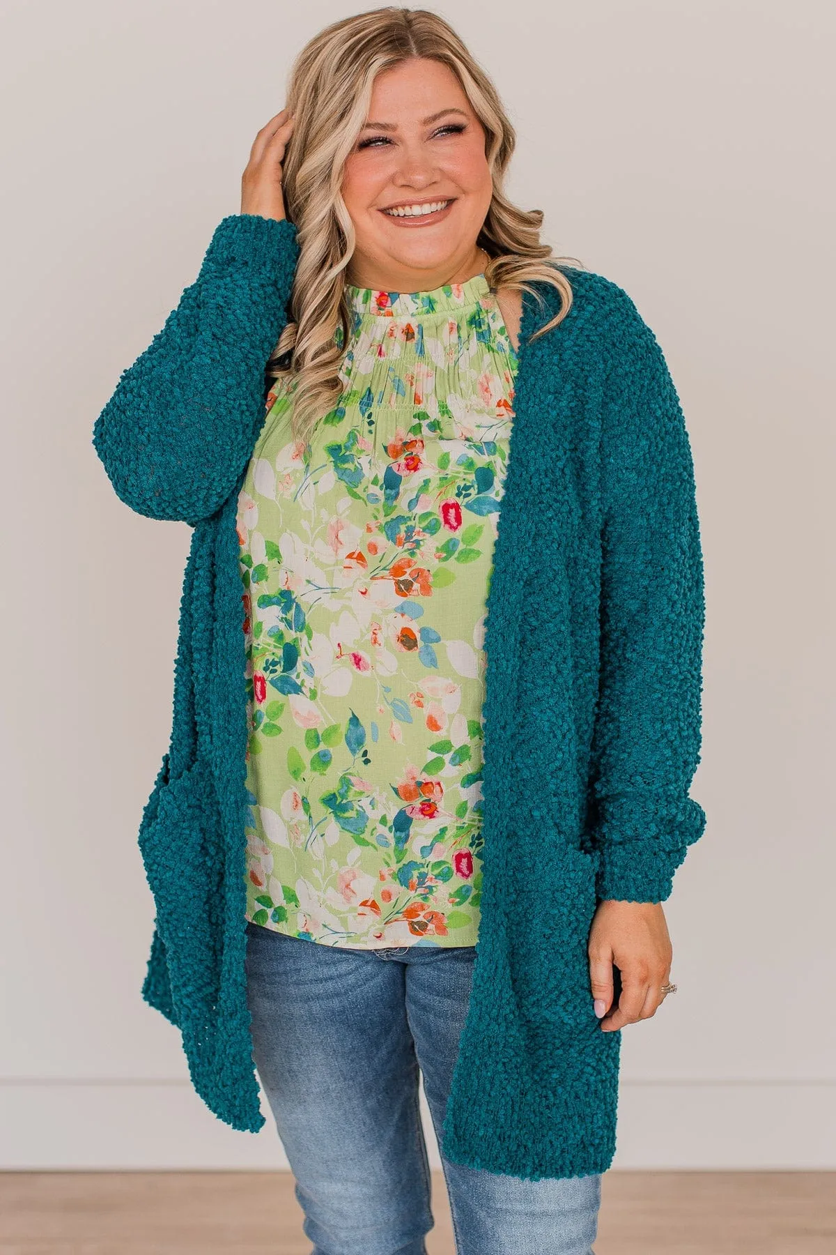 Take Another Look Popcorn Cardigan- Deep Teal