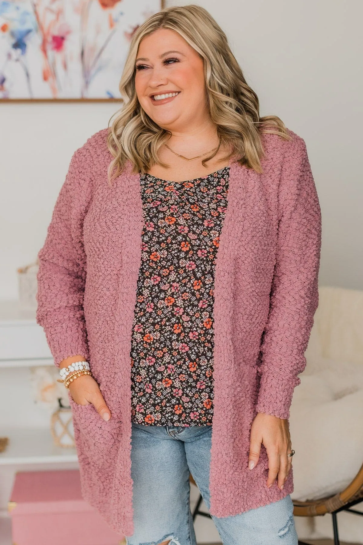 Take Another Look Popcorn Cardigan- Dusty Mauve