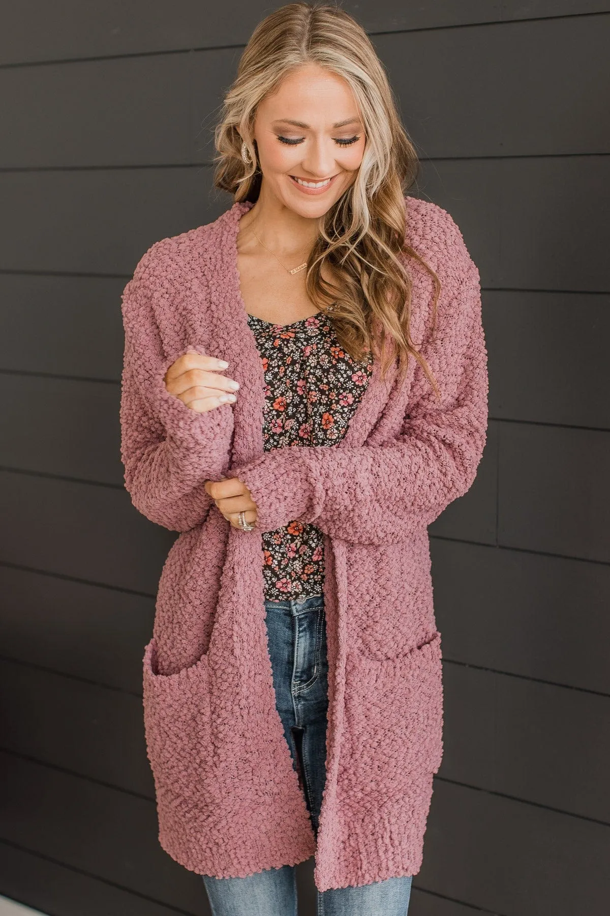 Take Another Look Popcorn Cardigan- Dusty Mauve