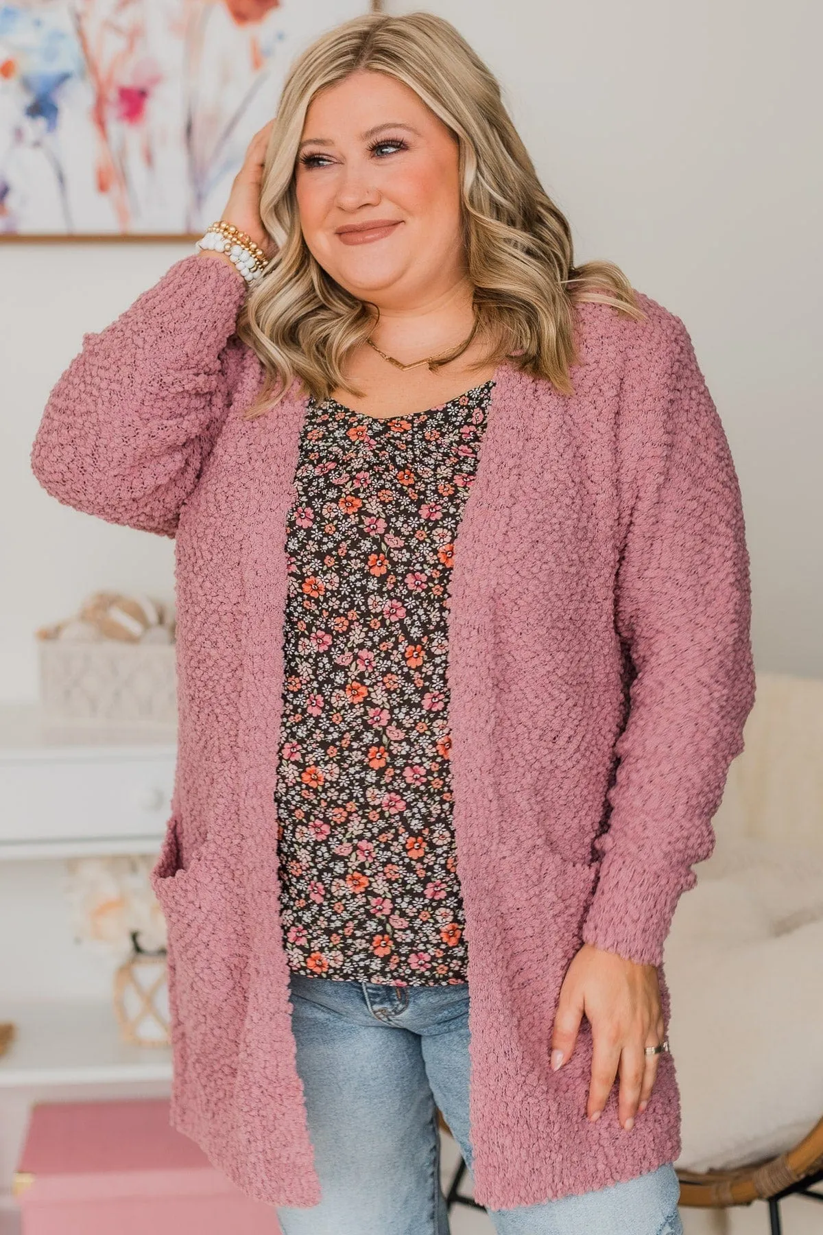 Take Another Look Popcorn Cardigan- Dusty Mauve