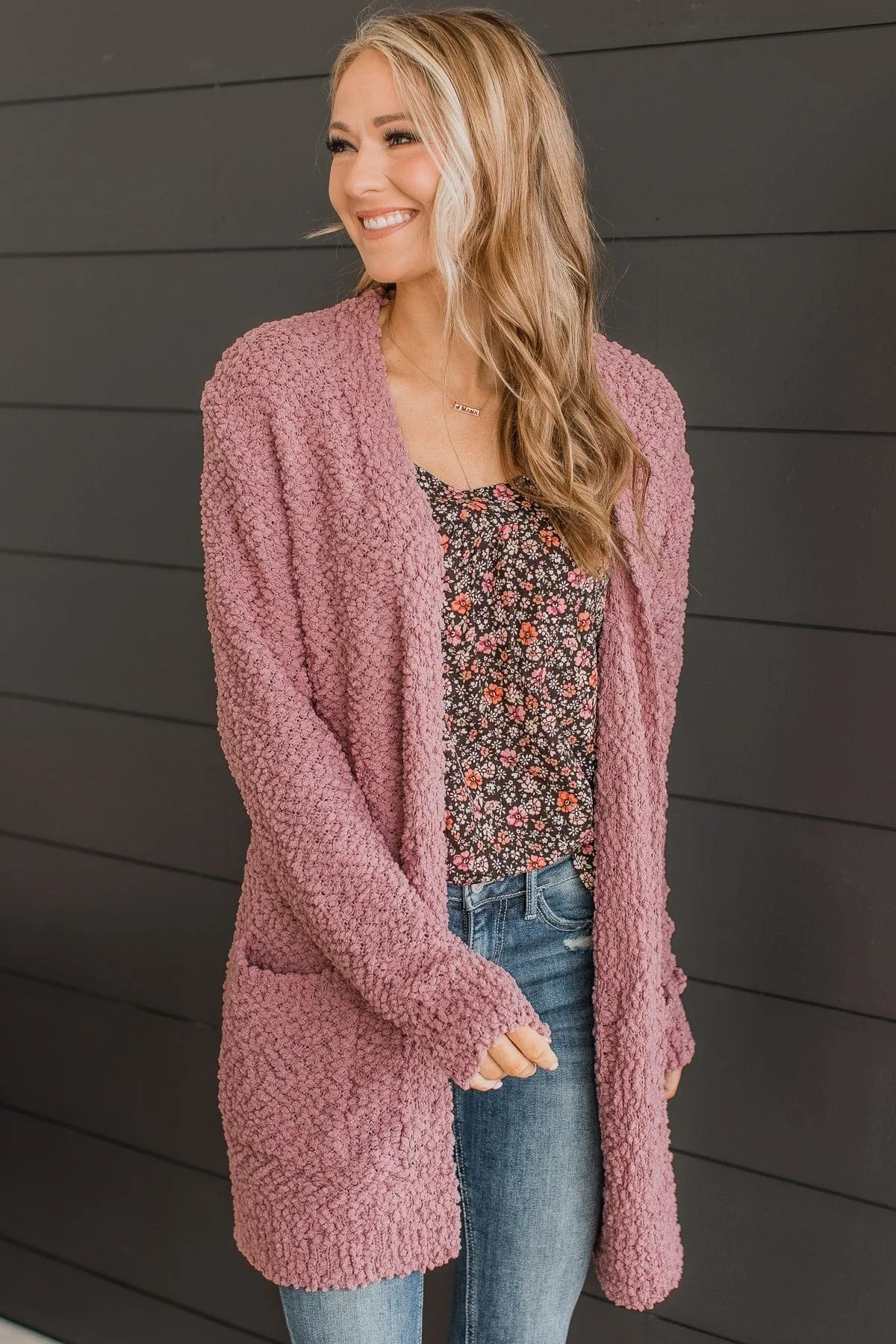 Take Another Look Popcorn Cardigan- Dusty Mauve